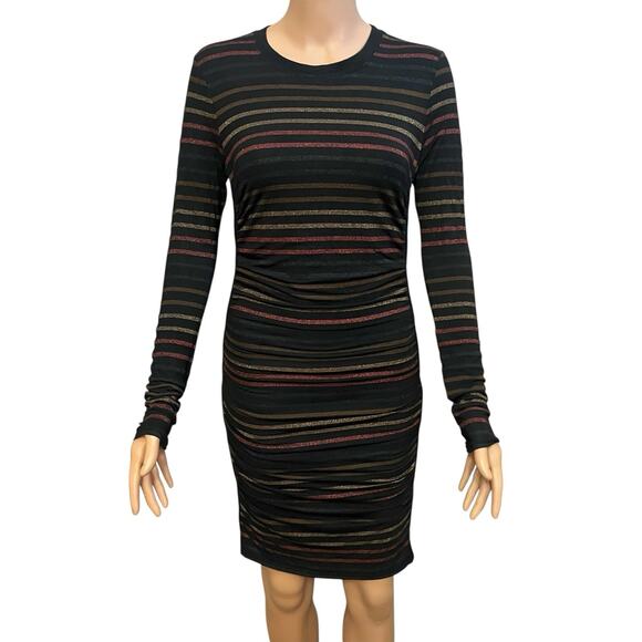 Veronica Beard Daphne Striped Metallic Tshirt Dress XS Bodycon Ruched Colorful - Picture 1 of 8